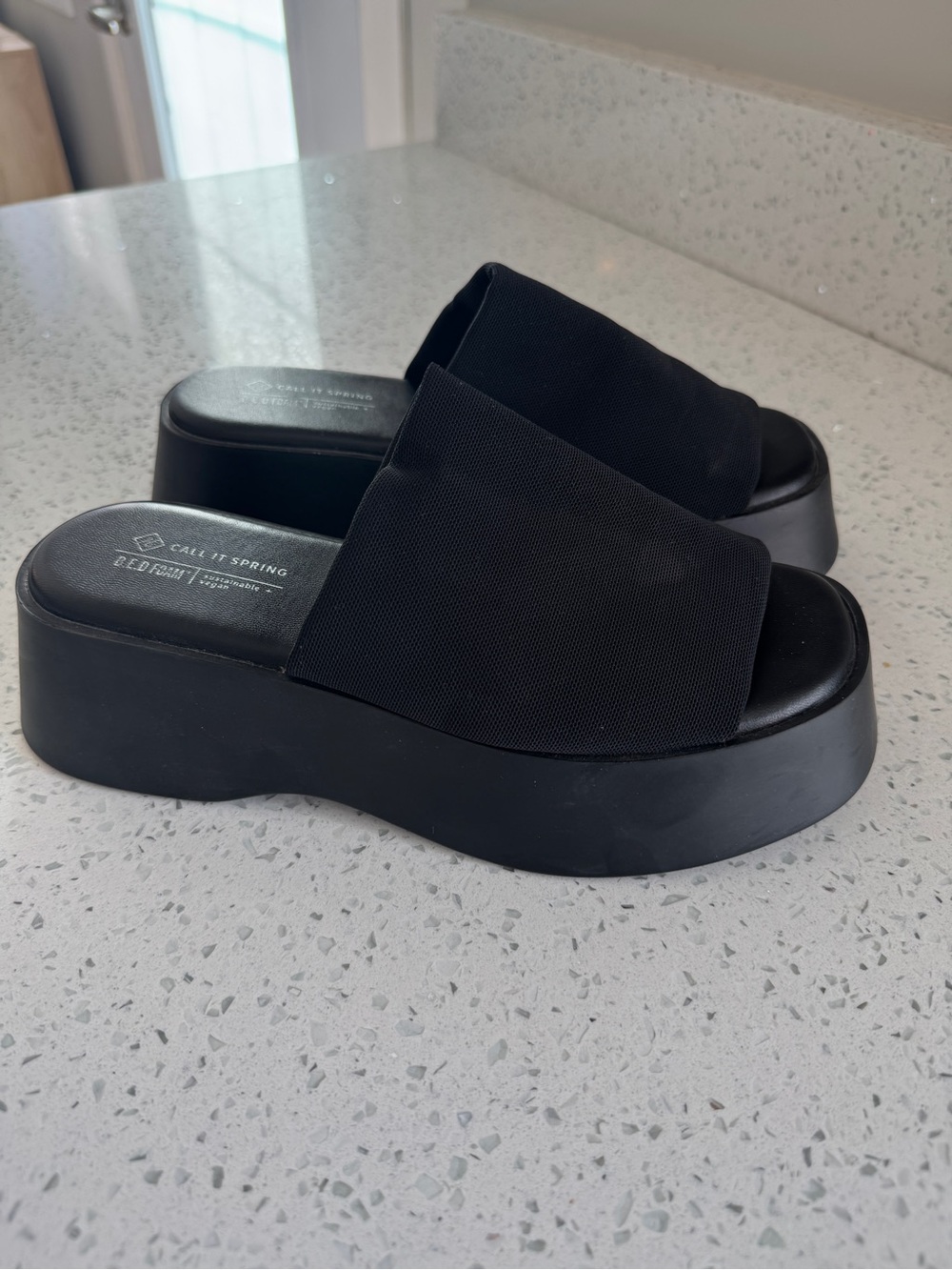 Call It Spring Black Platform Slide Sandals - Wide Strap